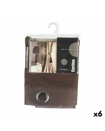 Brown grid pattern curtain 140 x 260 cm for windows (6 pieces)
