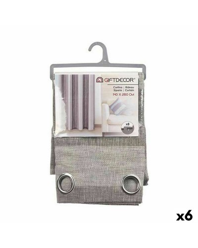 Rideaux Rails Blanc/Gris 140 x 260 cm, Ensemble de 6 Pièces
