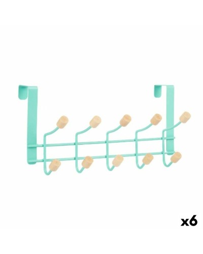 Appendiabiti da Porta in Legno Verde e Metallo | 6 Unità | Perfetto per Organizzazione e Risparmio Spazio
