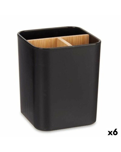 Black Bamboo Toothbrush Holder (6 Pieces) | Sustainable Bathroom Organizer | 9x11x9cm
