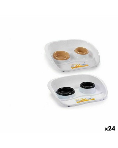 Comederos Dobles Stefanplast para Mascotas, 34 x 11 x 46,5 cm
