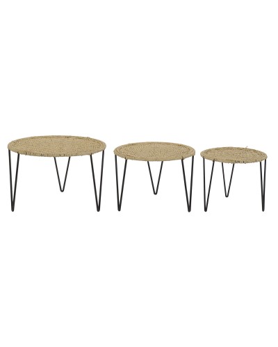 DKD Home Decor Satztische Braun, Schwarz und Natur (3 Stück) | 62 x 62 x [40-40,5] cm
