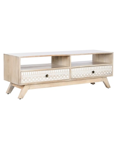 DKD Home Decor TV-Möbel Weiß Natur Mango Holz, 130x40x45 cm
