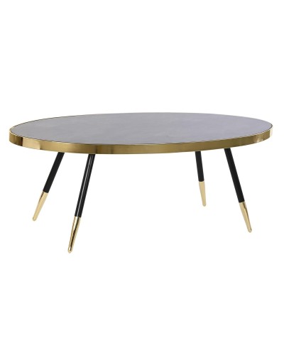 DKD Home Decor Tavolino da Caffè in Cristallo e Acciaio, Nero e Dorato, 110 x 50 x 41,5 cm