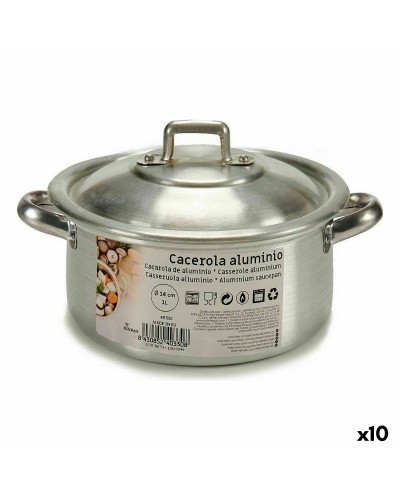Casserole Argentée 14 cm 1 L en Aluminium avec Couvercle (Ensemble de 10)
