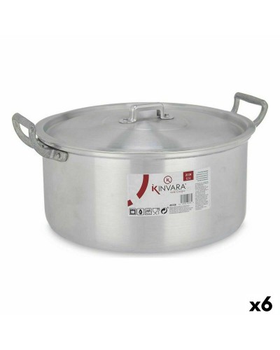 Aluminium-Kasserolle, silberfarben, 6,5 l mit Deckel | 35x16x28 cm (6er-Pack)
