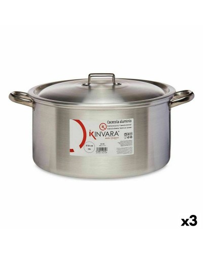 Casserole Argentée en Aluminium 15 L avec Couvercle (3 Unités)
