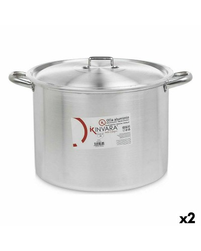 Silberfarbener Aluminiumtopf mit Deckel, 36 cm (2er-Set)
