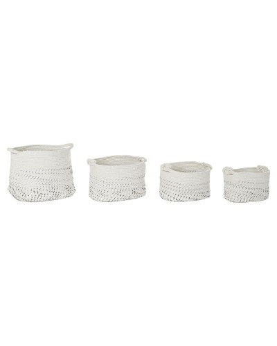 Korg - set DKD Home Decor Vit Svart Boho 36 x 36 x 33 cm (4 Delar)