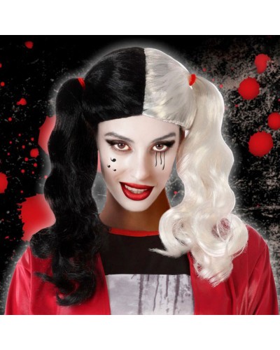 Parrucca Arlecchino Bianco Halloween - Capelli Sintetici Ricci Clown
