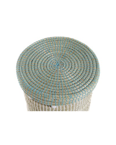 Cestini DKD Home Decor in Erba di Mare, Set di 2, Azzurro e Bianco, 44 x 44 x 51 cm