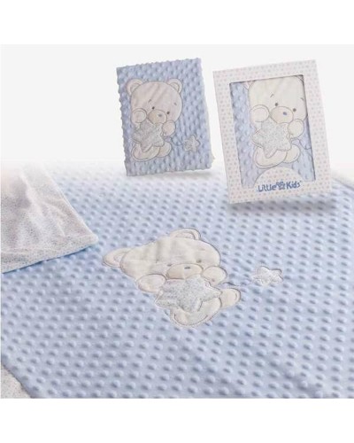 Babydeken Beer Borduurwerk Blauw Dubbel