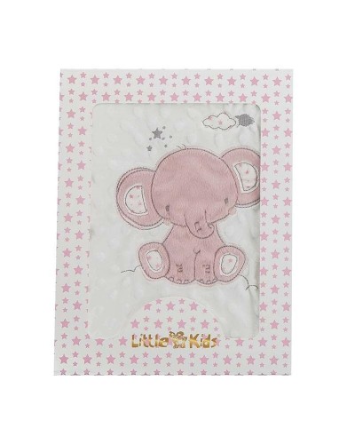 Cotton Double-Sided Baby Blanket | Embroidered Pink Elephant | 100 x 75 cm
