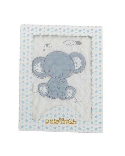 Bebisfilt Elefant Blå Broderi Dubbelsidig 100 x 75 cm