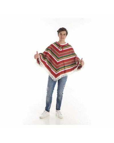 Disfraz Mexicano Poncho Rojo Blanco Adulto - Talla L - Fiesta Temática
