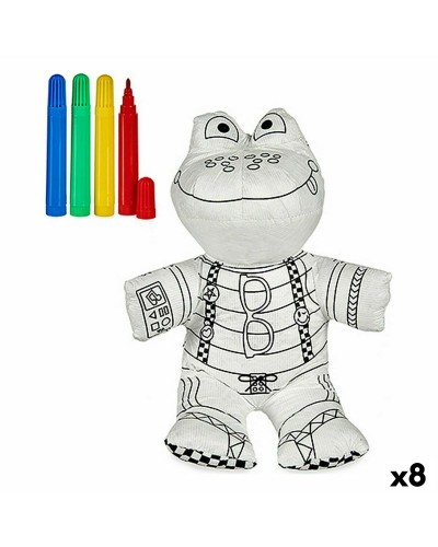 Plüsch Frosch zum Ausmalen - Schwarz Weiß 24cm - 8-teiliges Set - Personalisierbar
