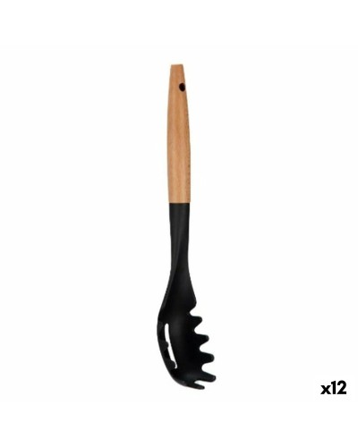 Cuillère à Pâtes en Bois Naturel Noir - 6 x 33,5 x 6 cm (12 Pièces)
