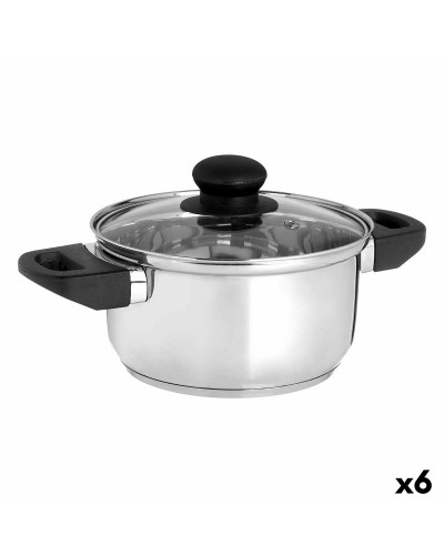 Silver Casserole with Glass Lid | Stainless Steel 1.8 L | 28x9x18 cm
