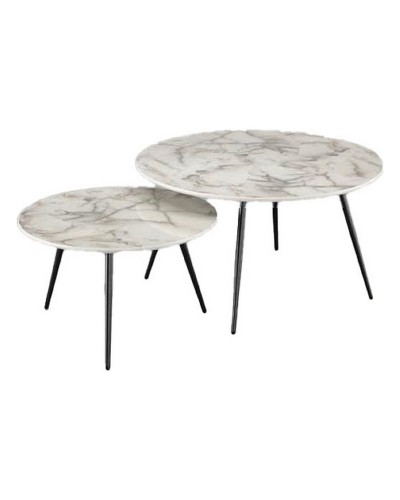 Set of 2 tables DKD Home Decor Valkoinen Kullattu 80 x 80 x 45 cm