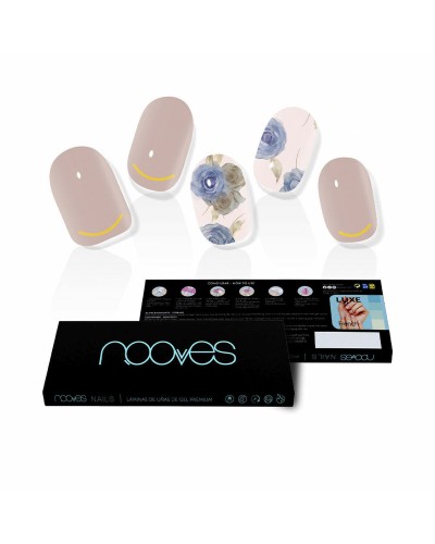 Faux Ongles Autocollants Nooves : Gel Floral Élégant avec Détails Métalliques
