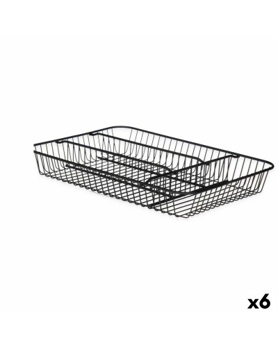Black Metal Cutlery Tray, Set of 6 | 26x4.7x35.5 cm | Kitchen Cutlery Organizer
